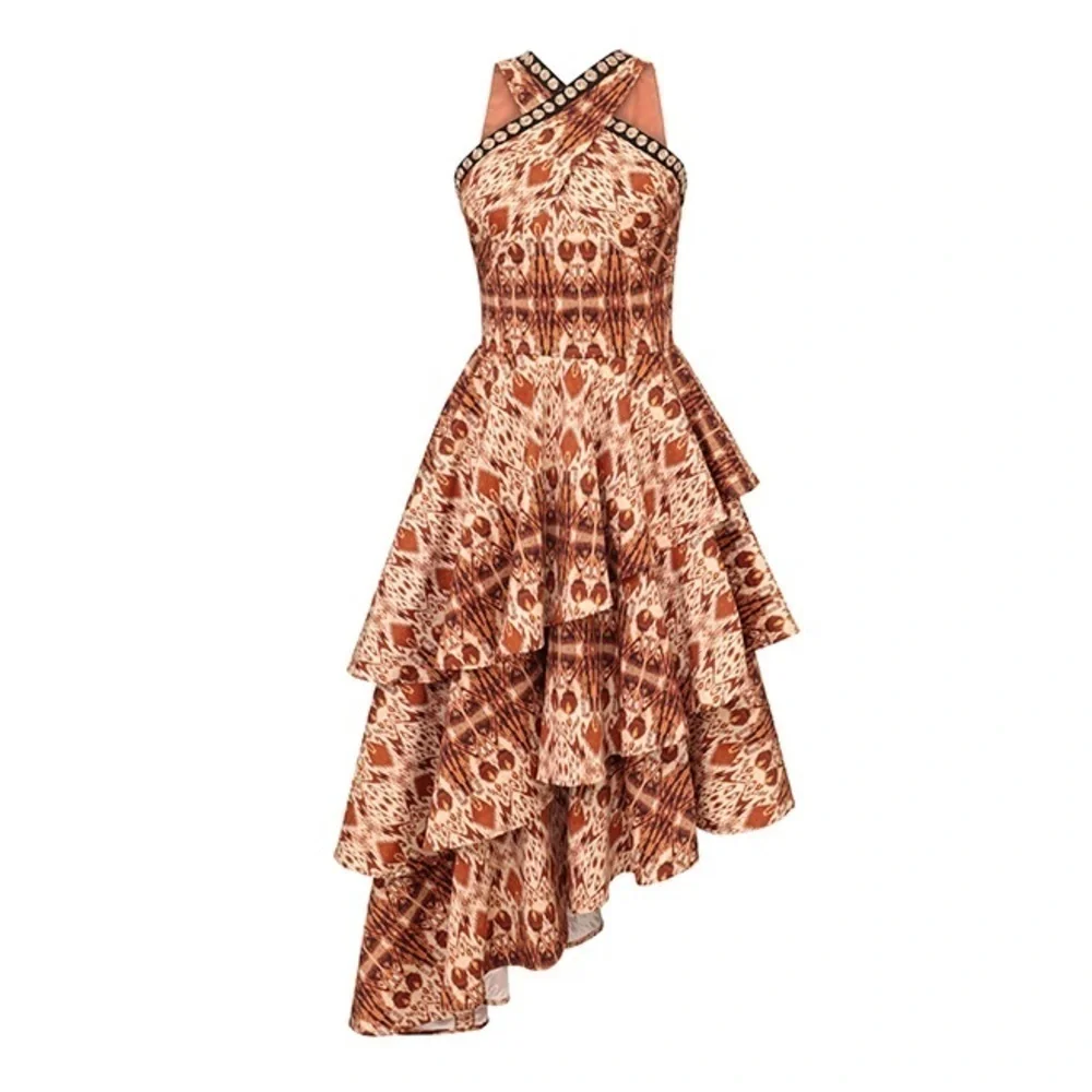 NWT Autumn Adeigbo Signy Dress Abstract Printed Tiered Midi Sleeveless Sz 10